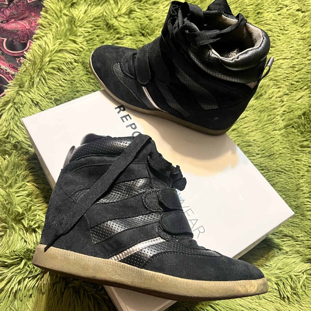 🖤Black & Silver Suede Wedge Sneakers👟